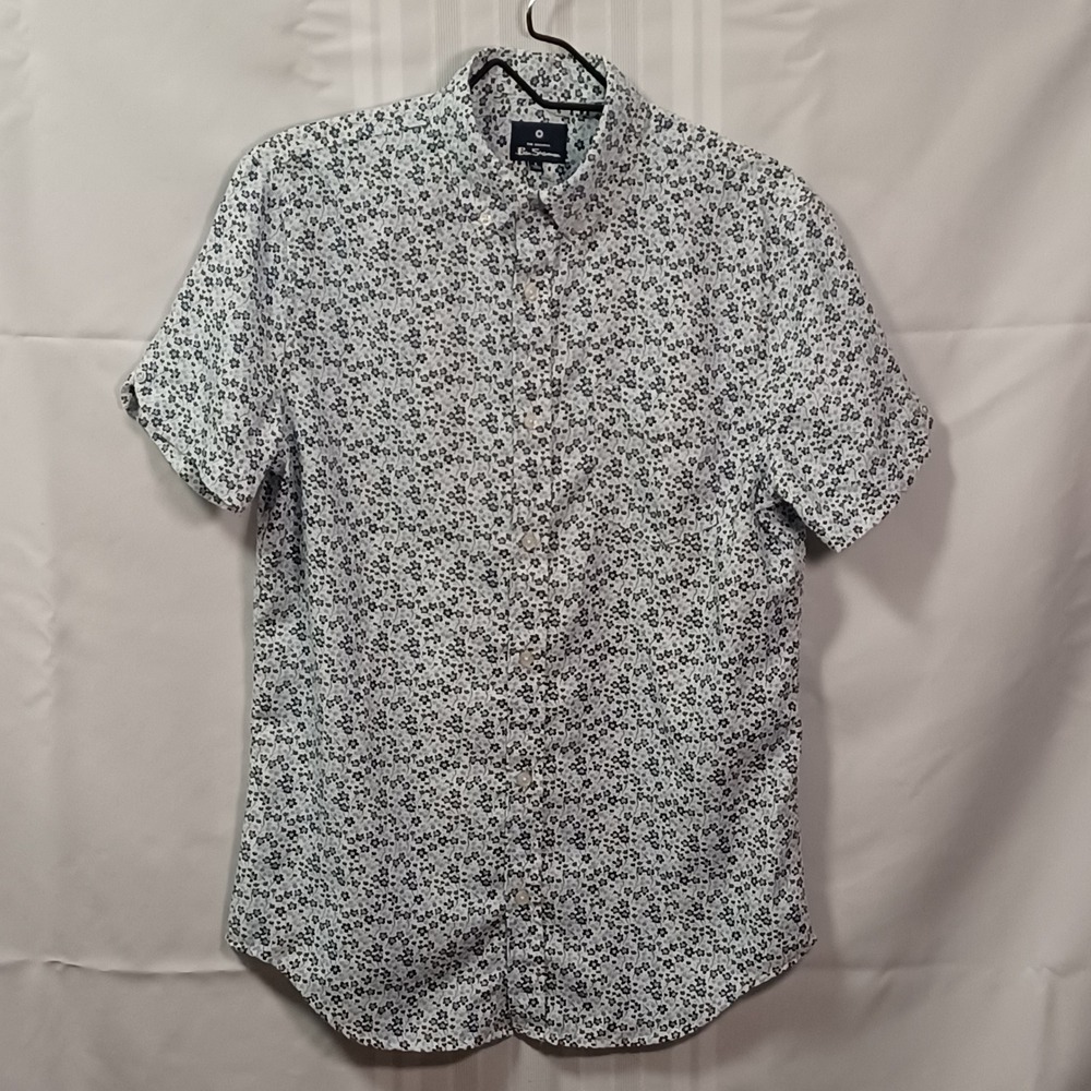 Ben Sherman Button Up Shirt Mens S Blue Floral Short Sleeve Modal Blend Casual